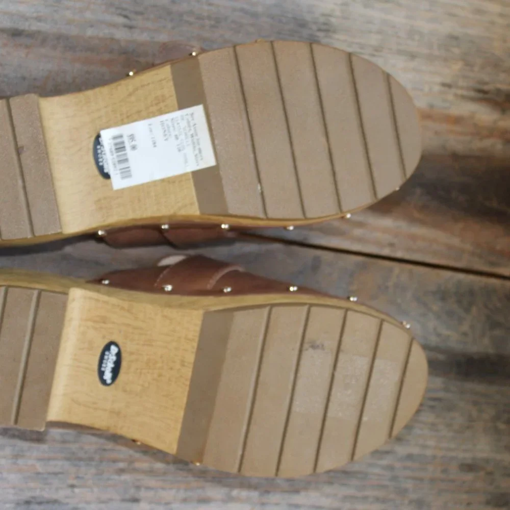 SALE! Dr. Scholl's Faux Wooden Bottom Classic Clogs Honey & Gold size 9 M NWT's - Picture 10 of 13